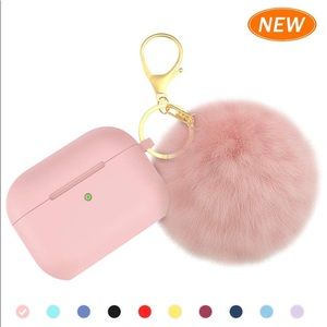 Airpods Pro case, soft silicone case with pom pom